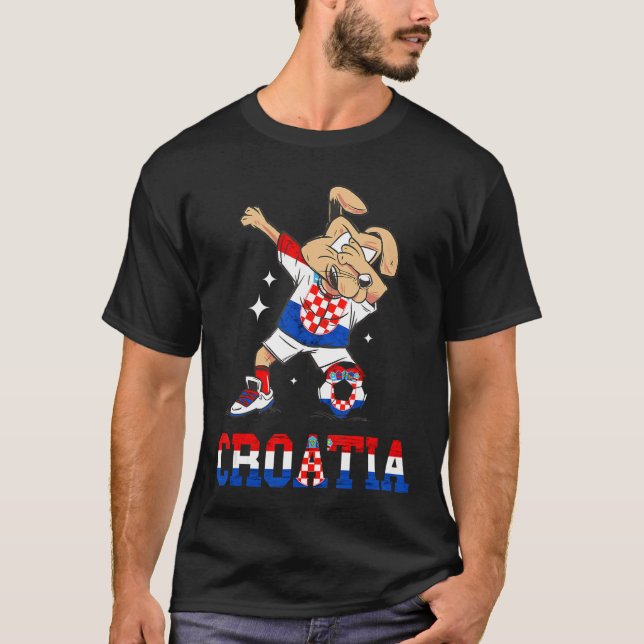 Croatia Dabbing Dog Hrvatska Soccer Team Croatia F T-Shirt (Front)