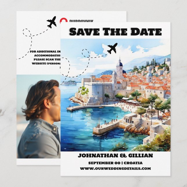 Croatia destination wedding save the date modern (Front/Back)