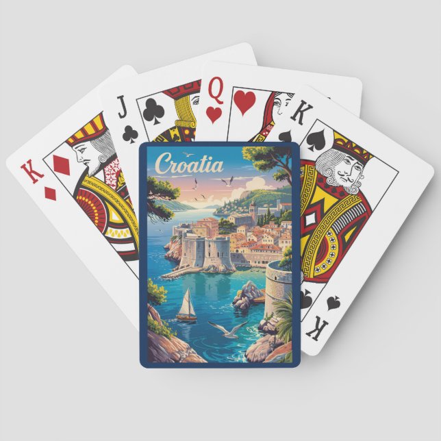 Croatia Dubrovnik Illustration Travel Art Vintage Poker Cards (Back)