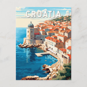 Croatia Dubrovnik Travel Art Vintage Postcard