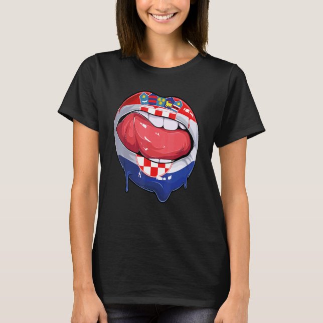 Croatia Fan Flag Mouth Soccer Croatian T-Shirt (Front)