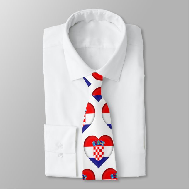 Croatia Flag Colors Heart Pattern Neck Tie (Tied)
