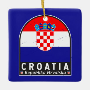 Croatia Flag Emblem Distressed Vintage Ceramic Ornament