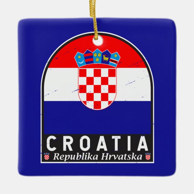 Croatia Flag Emblem Distressed Vintage Ceramic Ornament (Front)