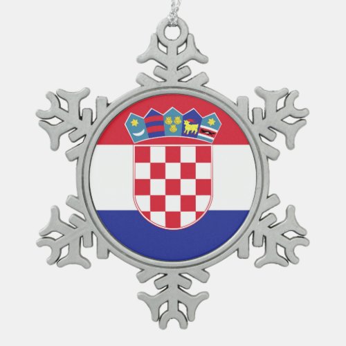 Croatia Flag Emblem Snowflake Pewter Christmas Ornament