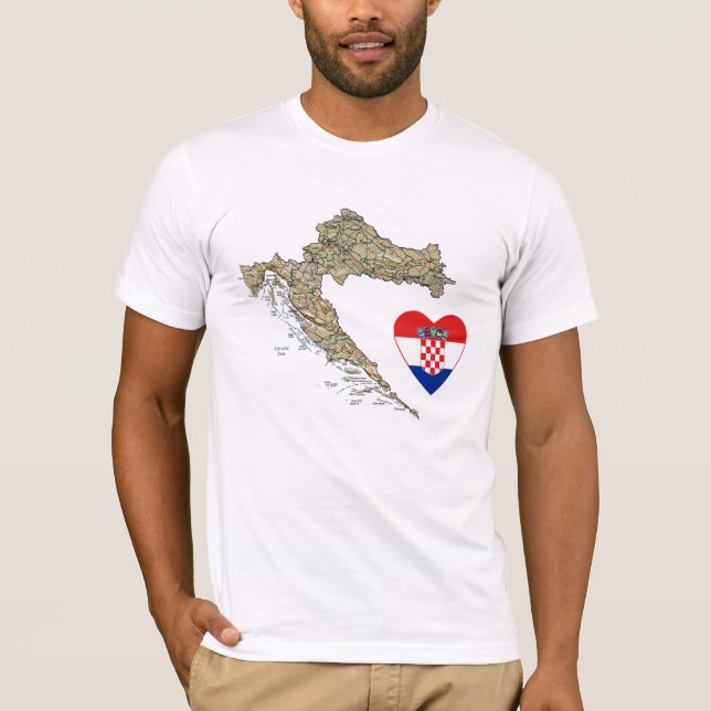Croatia Flag Heart and Map T-Shirt (Front)