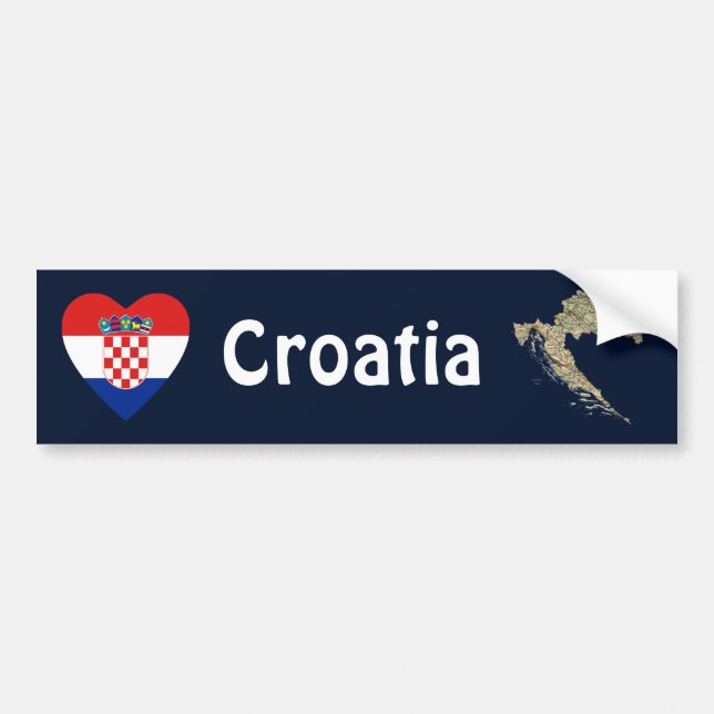 Croatia Flag Heart + Map Bumper Sticker (Front)