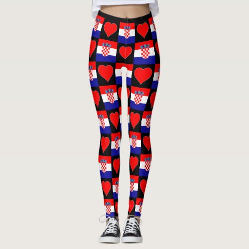 Croatia Flag Heart Pattern Cute Patriotic Croatian Leggings