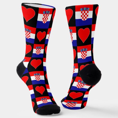 Croatia Flag Heart Pattern Fun Croatian Pride Socks