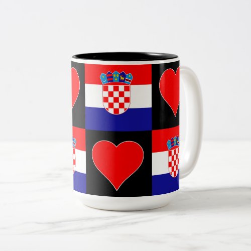 Croatia Flag Heart Pattern Fun Patriotic Croatian Two_Tone Coffee Mug