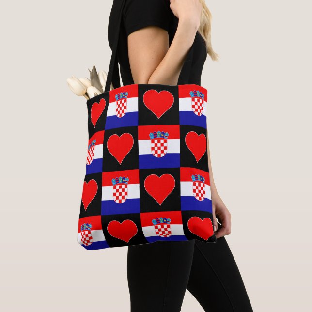 Croatia Flag Heart Pattern Patriotic Croatian Tote Bag (Close Up)