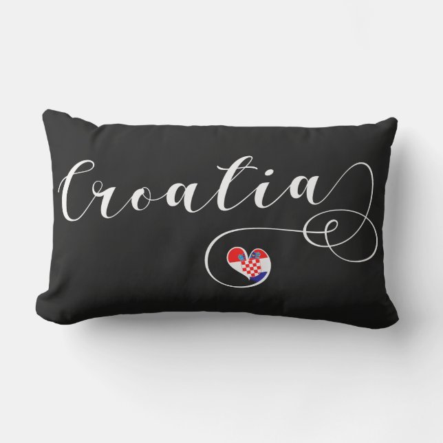 Croatia Flag In Heart, Croatian Lumbar Pillow (Front)