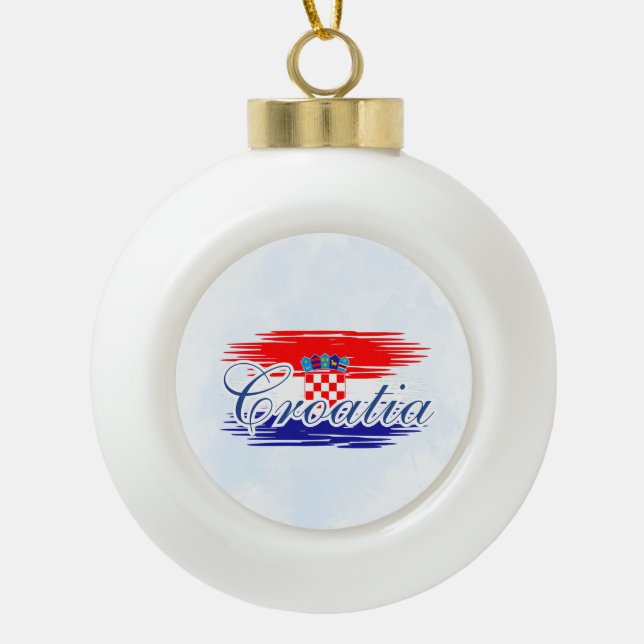  Croatia flag map Ceramic Ball Christmas Ornament (Front)