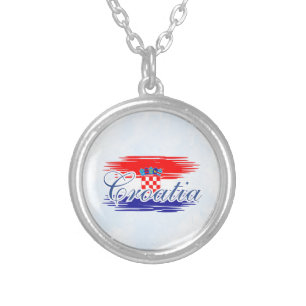 Croatia flag map Silver Plated Necklace