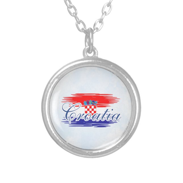  Croatia flag map Silver Plated Necklace (Front)