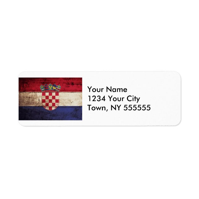 Croatia Flag on Old Wood Grain Label (Front)