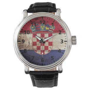 Croatia Flag on Old Wood Grain Watch