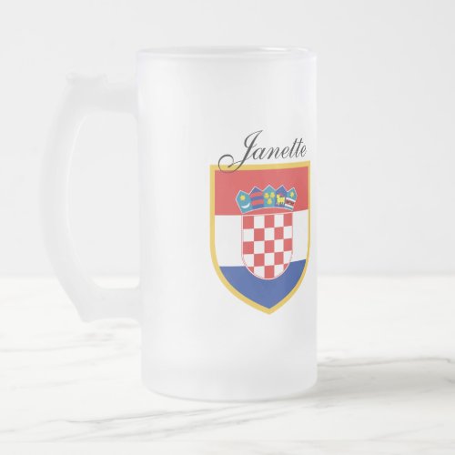 Croatia Flag Personalized Frosted Glass Beer Mug