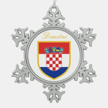 Croatia Flag Personalized Snowflake Pewter Christmas Ornament by GrooveMaster at Zazzle