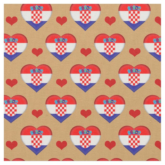 Croatia Flag & Red Heart fashion Fabric /Croatia (Close Up)