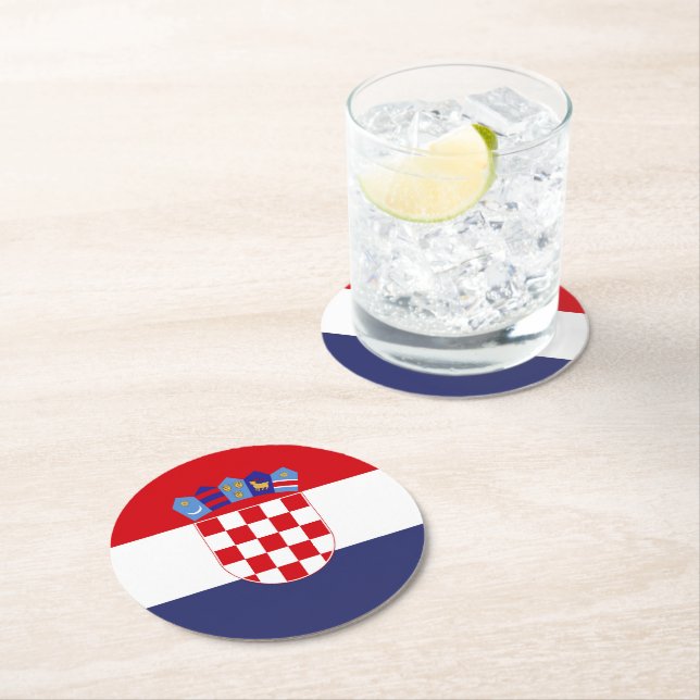 Croatia flag round paper coaster (Insitu)
