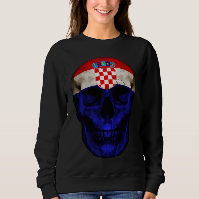 Croatia Flag Skull Croatian Roots Proud Patriotic Sweatshirt (Front)