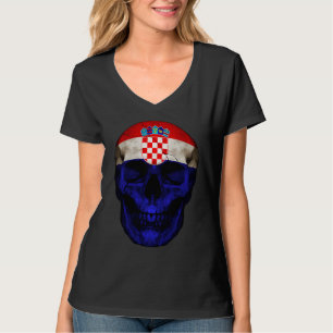 Croatia Flag Skull Croatian Roots Proud Patriotic T-Shirt