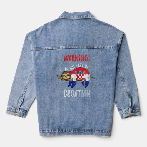 Croatia Flag Sloth Im Not Lazy Im Croatian Vintage Denim Jacket