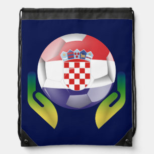 Croatia football in protected hands    drawstring bag