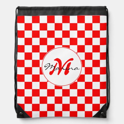 Croatia  Hrvatska  Checkered Name Monogram  Drawstring Bag