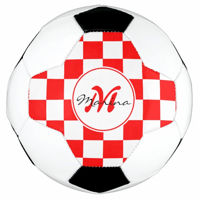 Croatia | Hrvatska | Checkered Name Monogram  Soccer Ball (Front)