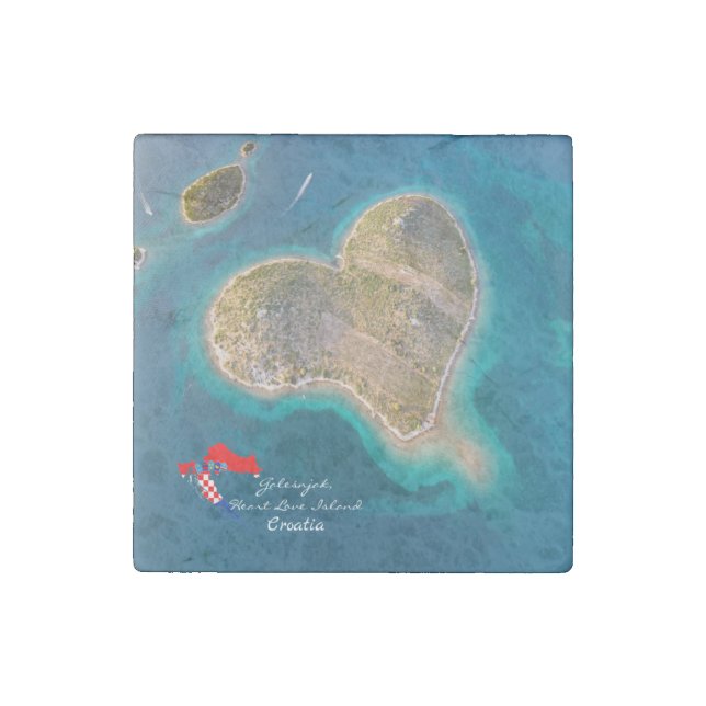 Croatia | Hrvatska | Galešnjak, Heart Love Island  Stone Magnet (Front)