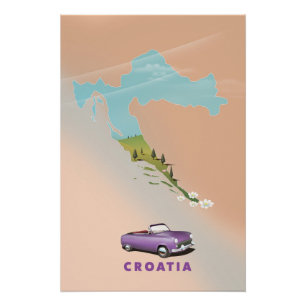 Croatia Map Illustrated print poster.