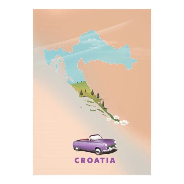 Croatia Map Illustrated print poster. (Front)