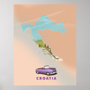 Croatia Map Illustrated print poster.
