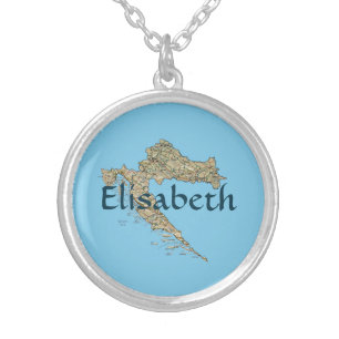 Croatia Map + Name Necklace