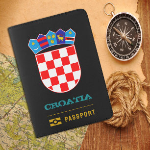 Croatia Passport, Croatian coat of Arms, flag Passport Holder