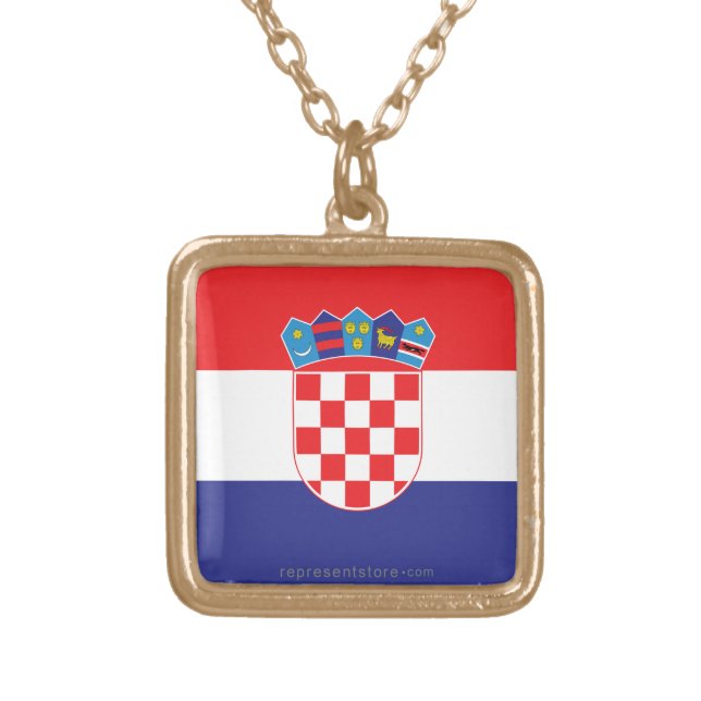 Croatia Plain Flag Gold Plated Necklace (Front)