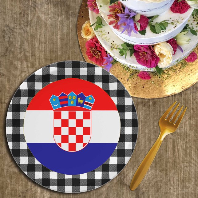 Croatia Plate, buffalo plaid & Croatian Flag Paper Plates (Creator Uploaded)
