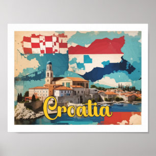Croatia Pop Art Travel Illustration Poster