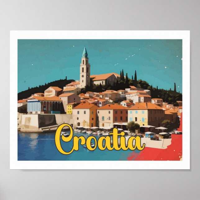 Croatia Pop Art Travel Illustration Poster (Front)