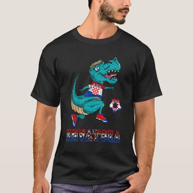 Croatia Rex Dino Soccer Team Croatia Flag Croatian T-Shirt (Front)