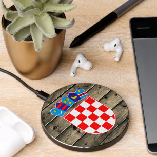 Croatia Rustic Wood, Croatian Coat of Arms, flag Wireless Charger