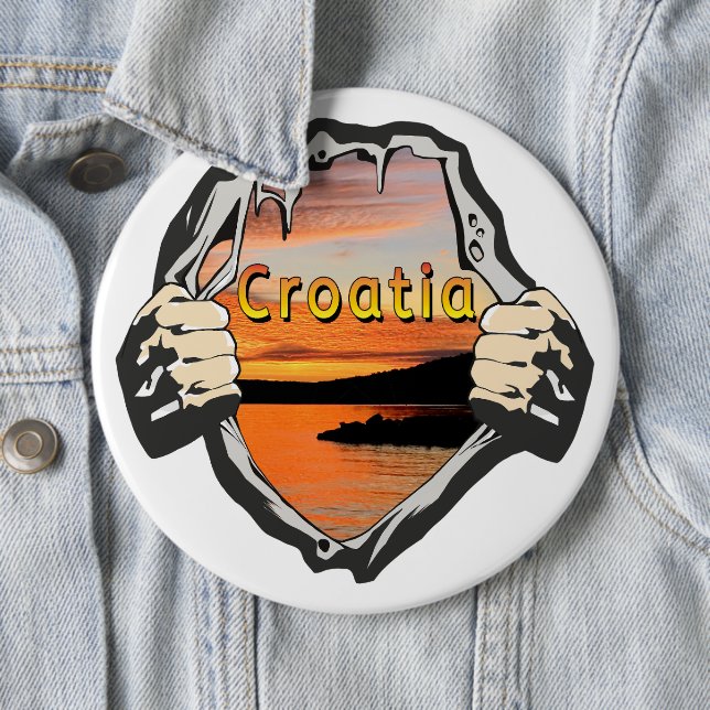 Croatia Sunset Slatine Island Beach Art  Button (In Situ)
