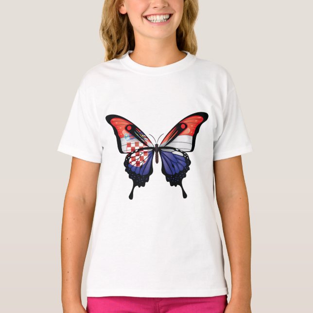 Croatia Swallowtail Butterfly Flag Sticker T-Shirt (Front)