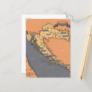 Croatia Vintage old map Announcement Postcard
