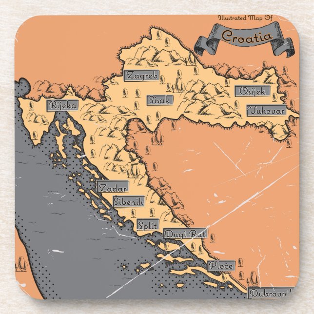 Croatia Vintage old map Beverage Coaster (Front)