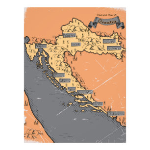Croatia Vintage old map Photo Print