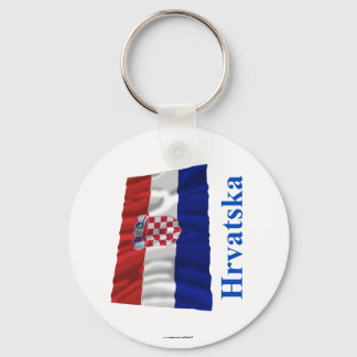 Croatia Waving Flag with Name in Croatian Keychain