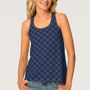 Croatian Black and Blue Checkered Pattern Tank Top